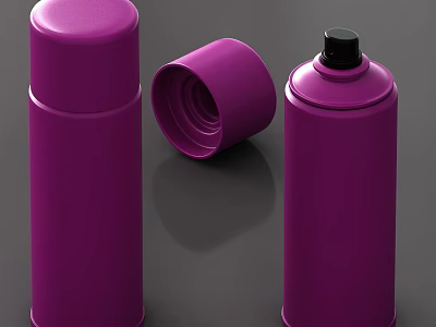 Stylish Purple Cosmetic Containers for Perfume Featuring Spray Can and Lidded Cylindrical Design 3d model