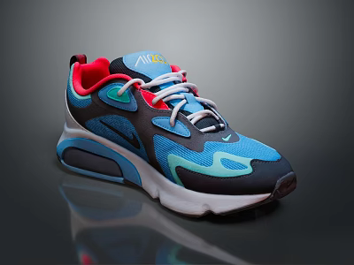 Modern Stylish Sports Shoes With Blue Black Red Accents And White Sole 3d model