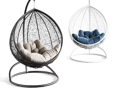 Modern Hanging Swing Chair with Metal Frame Black White and Beige Blue Comfortable Cushions 3d model