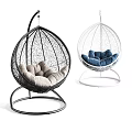 Modern Hanging Swing Chair with Metal Frame Black White and Beige Blue Comfortable Cushions