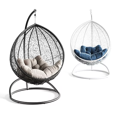 Modern Hanging Swing Chair with Metal Frame Black White and Beige Blue Comfortable Cushions 3d model