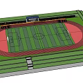 Football Field with Green Grass Running Track Spectator Stands and Surrounded by Trees