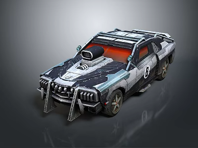 Futuristic Modified Armored Car With Red Interior Black Silver Paint And Roof Equipment 3d model