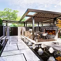 Modern Courtyard Garden Design With Stone Path Water Feature And Pergola Seating Area
