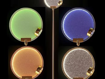 Modern Floor Lamps With Circular Shades Multiple Colors And Golden Stands 3d model