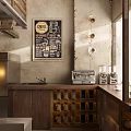 Vintage Coffee Shop Interior With Wooden Counter Blackboard Menu And Deer Antler Decor