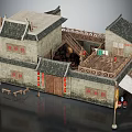 Traditional Ancient Chinese Architecture With Wooden Roof Tile Walls And Red Lanterns