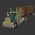 Green Heavy Duty Logging Truck Carrying Stacked Timber Logs For Transportation