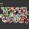Cute Toy Animals in Colorful Miniature Room Models with Various Interior Decorations