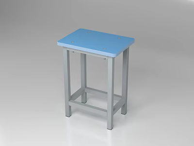 Modern Simple Design Stool With Blue Top And Gray Metal Legs 3d model