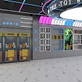 Toy Store Interior With Claw Machines Display Cabinets And Toy World Signboard