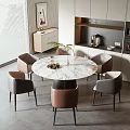 Modern Open Kitchen Dining Interior With Round Marble Table And Upholstered Pink Gray Chairs 3d model