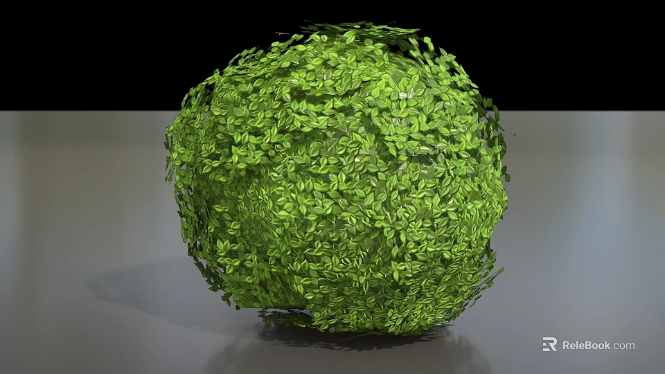 Spherical Green Bush With Lush Leafy Foliage In Round Shape Design 3d model 