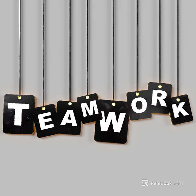 Decorative Hanging Ornaments With Black Background And White Teamwork Letters 3d model 