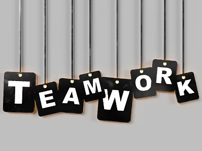Decorative Hanging Ornaments With Black Background And White Teamwork Letters 3d model