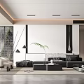 Modern Living Room Interior With Black Sofa Glass Coffee Table And Floor Lamp