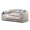 Modern Kids Bed With Striped Pillows Soft Mattress And Gray Upholstered Design