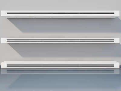 Three White Hinged Doors Mounted On Light Gray Wall With Reflective Floor Surface 3d model
