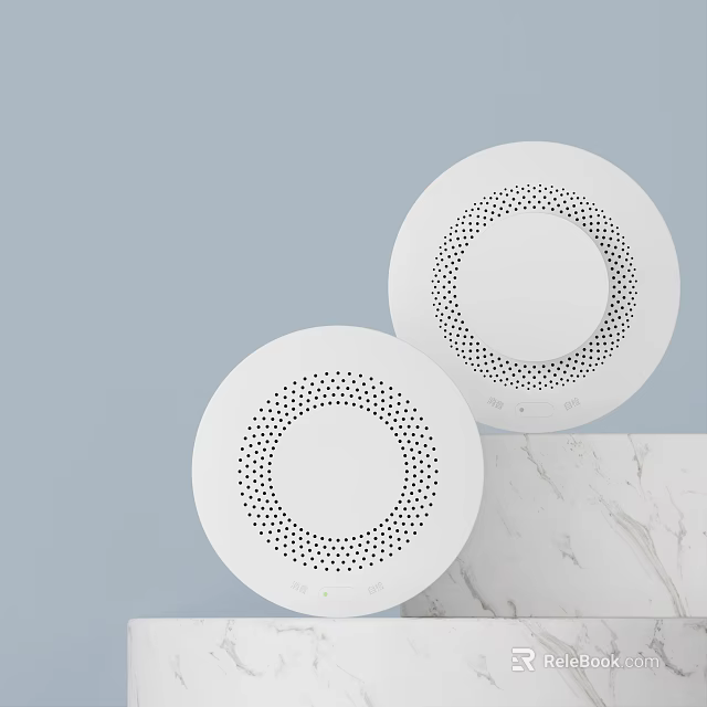 White Circular Commercial Equipment With Perforated Design On Marble Surface And Light Blue Backdrop 3d model 