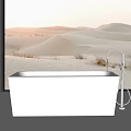 White Bathtub With Silver Faucet And Desert Landscape View Through Window