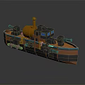 Lego Style Orange Black Watercraft Model With Cannons Chimney And Blue Windows