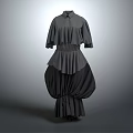 Fashionable Gray Dress Featuring Mid Sleeve Collared Ruffled Layered Skirt Design