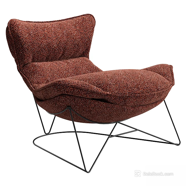Modern Brown Lounge Chair With Textured Upholstery And Black Metal Frame 3d model 