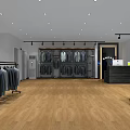 Modern Clothing Store Interior With Spacious Layout Hanging Clothes Racks And Lighting