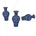 Blue and White Ceramic Vases With Traditional Patterns For Home Decoration 3d model