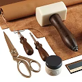 Leather Craft Hardware Tools With Rolls Mallet Scissors Awl Brushes Thread Spools And Knives 3d model