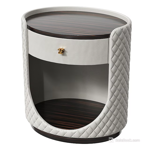 Elegant Modern Bedside Table With Quilted Pattern Light Gray Drawer Golden Handle And Wooden Top 3d model 