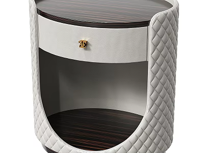 Elegant Modern Bedside Table With Quilted Pattern Light Gray Drawer Golden Handle And Wooden Top 3d model