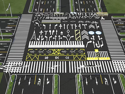 Road Traffic Parking Lot Signage With Arrows Crosswalks And Yellow Markings 3d model