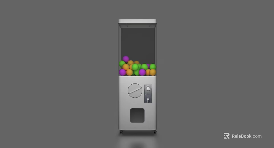 Colorful Balls Filled Silver Claw Machine With Transparent Window And Coin Slot 3d model 