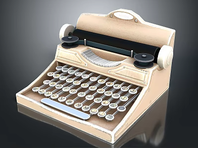 Vintage Typewriter With Beige Body Classic Keyboard And Round Keys 3d model