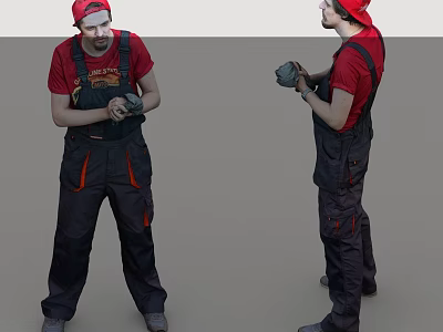 Red Shirt Workwear Overall Design With Front And Back View Details 3d model