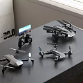 Different Design Drones With Remote Controller And Display Screen On Table 3d model