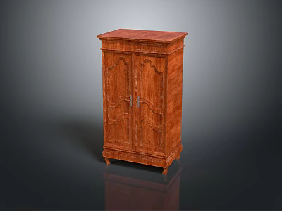 Elegant Wooden Entryway Side Cabinet With Carved Double Doors And Storage Design 3d model