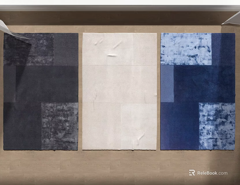 Square Rugs Featuring Dark Beige and Blue Patchwork Patterns for Indoor Spaces 3d model