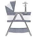 Gray Fabric Baby Crib With Breathable Mesh Sides And Metal Frame Storage Shelf