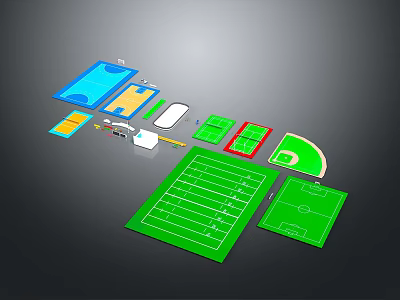 Various Sports Fields and Fitness Facilities Layout with Swimming Pool Basketball and Football Courts 3d model