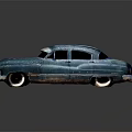 Teal Weathered Vintage Car With Retro Grille Headlights And Classic Body