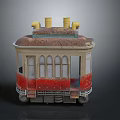 Vintage Tram Model With Red And Beige Body Yellow Chimneys And Windows