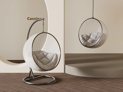 Modern Circular Hanging Chair With Soft Cushion And Metallic Frame In Indoor Living Space 3d model