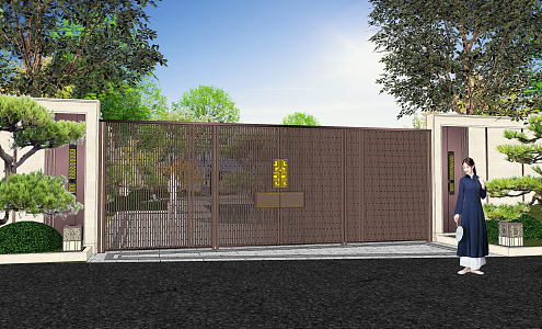 New Chinese-style Gate Residential District Entrance Gate Fire Normally Closed Door 3d model