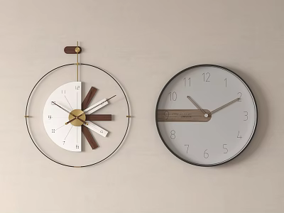 Modern Wall Clocks With Metal Frame Wooden Accents And Minimalist Design 3d model