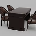 Dark Wood Dining Table Set With Upholstered Chairs And Drawers 3d model