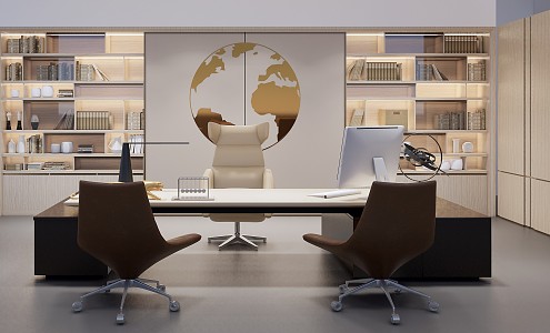 Modern office desk and chair office background desk and chair combination 3d model