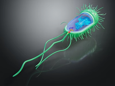 Bacteria Organs And Hairs 3D Structure Model With Internal Organs And Surface Hairs 3d model