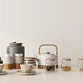 Simple Kitchenware Collection With Tea Pot Jars Cups Bowls And Storage Containers 3d model